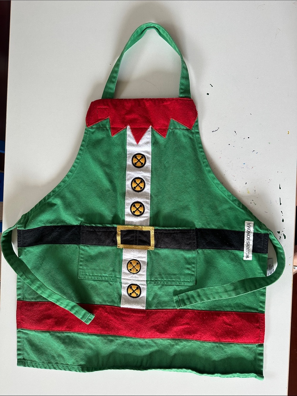 William Sonoma Festive Elf Apron in Green & Red